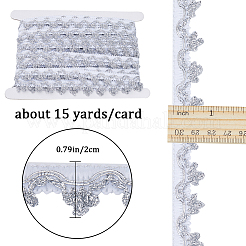 15 ヤードのスパークル スタイル グリッター ポリエステル レース リボン  衣服のアクセサリー用の花のトリミング  銀  20x1mm&nbsp;DIY-WH0430-120