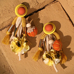 Polyester & Alloy & Resin Pumpkin Dangle Stud Earrings&nbsp;FS-WGE352E-01