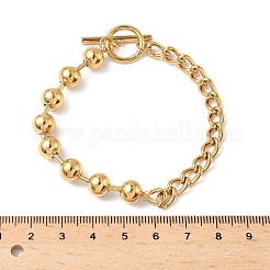 304ステンレススチールボールチェーン＆キューバンリンクチェーンブレスレット（女性用）  ゴールドカラー  7-3/4インチ（19.8cm）&nbsp;BJEW-V011-02G