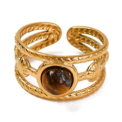 Round Natural Tiger Eye Finger Rings&nbsp;RJEW-Q822-15G-01
