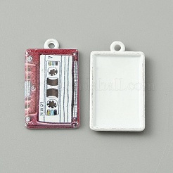 焼付塗装合金ペンダント  音楽テープの形のチャーム  淡いバイオレットレッド  26x15x2.5mm  穴：1.4mm&nbsp;FIND-WH0152-228A
