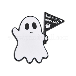 ハロウィンテーマのエナメルピン  バックパック用合金ラペルピンバック  自分を信じる旗を持った幽霊  29x30mm&nbsp;JEWB-B026-01EB-02