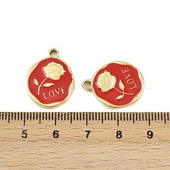 304ステンレススチールエナメルペンダント  花付きフラットラウンド  イオンプレーティング（ip）  手動研磨  18KGP本金メッキ  20x16x2mm  穴：2mm&nbsp;STAS-P415-28G