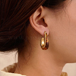 女性用304ステンレススチール樹脂製スタッドピアス  ハーフフープピアス  ゴールドカラー  ペルー  38x21mm&nbsp;EG1813-3