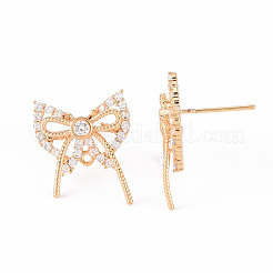 Brass Micro Pave Clear Cubic Zirconia Stud Earrings Findings&nbsp;KK-T062-121G-NF