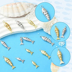 6個6スタイル真鍮ペンダント  魚のチャーム  プラチナ·ゴールデン  22.5~39.5x9~10x5.5~7.5mm  穴：1~4mm  1個/スタイル&nbsp;KK-YW0004-59