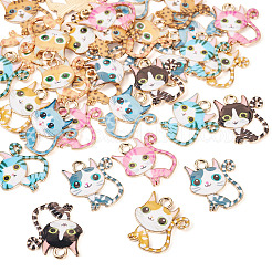 32本8色合金エナメルペンダント  猫の形のチャーム  ミックスカラー  24.5x21x2mm  穴：3mm  4個/カラー&nbsp;ENAM-TA0002-88