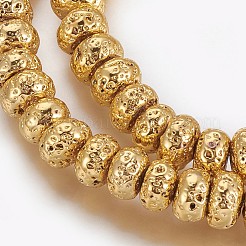 電気メッキされた天然溶岩岩ビーズ連売り  長持ちメッキ  ロンデル  黄金メッキ  8.5~9x4.5~5mm  穴：1.2mm  約81個/連  16.41インチ（41.7cm）&nbsp;G-P400-06G
