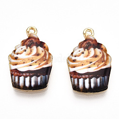 プリント合金ペンダント  ライトグロッド  食品形状  カップケーキチャーム  ライトカーキ  20x13x2.5mm  穴：1.4mm&nbsp;ENAM-N056-202B