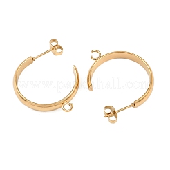304ステンレススチールスタッドピアス金具  C字型  カン付き  ゴールドカラー  27x4mm  穴：2.5mm&nbsp;STAS-C160-01B-G
