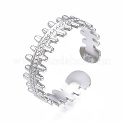 変色しない304ステンレススチール製フィッシュボーンラップオープンカフリング  女性のための分厚いリング  ステンレス鋼色  usサイズ6 3/4(17.1mm)&nbsp;RJEW-T023-64P