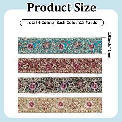 4色のポリエステル刺繍スパンコールリボン  洋服アクセサリー  ミックスカラー  1-5/8インチ（41mm）  2.5ヤード/カラー&nbsp;OCOR-CY0004-53