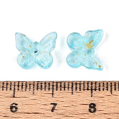 透明スプレー塗装ガラスチャーム  グリッターパウダー付き  蝶  空色  9.5x11x3mm  穴：0.8mm&nbsp;GLAA-T016-22B