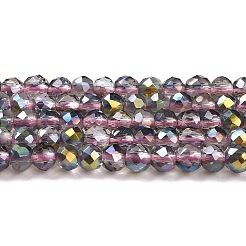透明電気メッキガラスビーズ連売り  半分メッキ  多面カットラウンド  メッキグリーン  3x2.5mm  穴：0.7mm  約130~135個/連  12.99~14.17インチ（33~36cm）&nbsp;GLAA-H021-01B-HP02