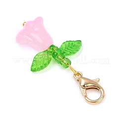 チューリップアクリル＆ガラスペンダントデコレーション8個  バッグ飾り用の合金製ロブスター クロー クラスプ チャーム  ゴールドカラー  34mm&nbsp;HJEW-JM03081-01