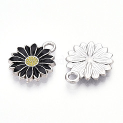 合金エナメルチャーム  デイジー  ミックスカラー  ブラック  16x13x2mm  穴：2mm&nbsp;ENAM-A139-05P-01