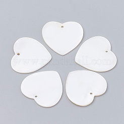 天然淡水シェルのペンダント  ハート  貝殻色  26~27x27~28x1~2mm  穴：1mm  30個/箱&nbsp;SHEL-BC0001-004