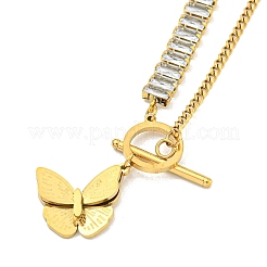 Ion Plating(IP) 201 Stainless Steel Crystal Rhinestone Butterfly Pendant Necklaces&nbsp;NJEW-K270-19G