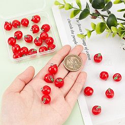 不透明樹脂チャーム30個  プラチナトーンの鉄ループ付き  りんご  レッド  15x12mm  穴：2mm&nbsp;RESI-CA0001-32A
