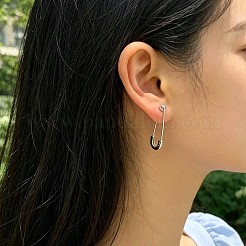 変色しにくい201ステンレススチール製安全ピンイヤリング  ステンレス鋼色  39x8x1.5mm  ピン：1mm&nbsp;X-STAS-S079-197P