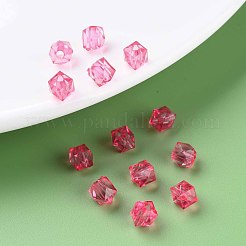 透明なアクリルビーズ  多面カット  正方形  サクランボ色  5.5x5.5x5.5mm  穴：1.8mm  約4485個/500g&nbsp;MACR-S373-112A-B05