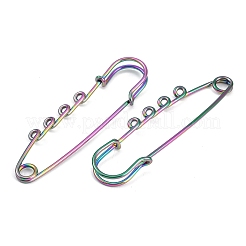 イオンプレーティング(IP) 304 ステンレススチール 安全ピン ブローチ金具  ラペルピンを作るためのループが4つ付いたキルトピン  虹色  70x19.8x5.5mm  穴：2mm&nbsp;STAS-K252-05B-RC