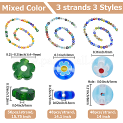 3連売り3スタイルの手作りミルフィオリガラスビーズ連売り  混合図形  ミックスカラー  6.4~9x3~8mm  穴：0.5~1mm  1連/スタイル&nbsp;LK-PA0001-04B
