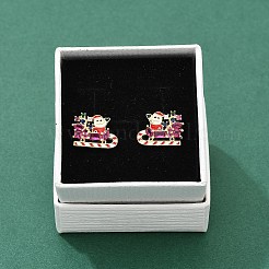 サンタクロース真鍮マイクロパヴェキュービックジルコニアスタッドピアス  カドミウムフリー＆鉛フリー  ラックめっき  エナメル  18KGP本金メッキ  11.5x15.5mm&nbsp;EJEW-B149-03G