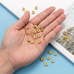 鉄グレードAクリスタルラインストーンスペーサービーズ  ロンデル  ストレートエッジ  ゴールドカラー  7~8x3~3.5mm  穴：2mm&nbsp;RB-A010-8MM-G
