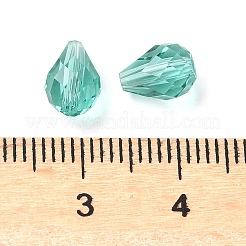 K9ガラス  模造オーストリアクリスタルビーズ  多面カット  ティアドロップ  ミディアムシーグリーン  8x6x6mm  穴：1.4mm&nbsp;GLAA-R001-07G
