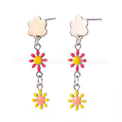 Enamel Flower Long Dangle Stud Earrings&nbsp;EJEW-N049-04C