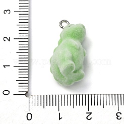 フロッキー樹脂ペンダント  恐竜  プラチナ鉄ループ付き  グリーン  22~24x11x12~13mm  穴：1.8~2mm&nbsp;FIND-S001-08G