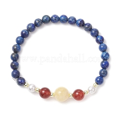 3Pcs Shell Pearl Bead & Natural Carnelian & Dyed White Jade & Dyed Lapis Lazuli & Green Aventurine & Yellow Jade Beaded Stretch Bracelets for Women&nbsp;BJEW-JB11938