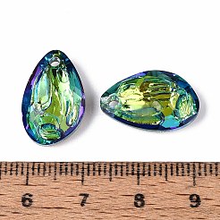 112個の電気メッキガラスチャーム  ティアドロップ  多面カット  黄緑  18x11.5x5.5mm  穴：1.8mm&nbsp;EGLA-T029-04D