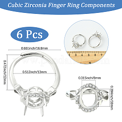 6Pcs Adjustable Brass Micro Pave Clear Cubic Zirconia Finger Ring Components&nbsp;ZIRC-BBC0003-43