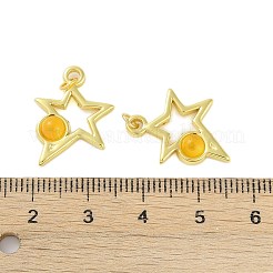天然＆合成混合原石のペンダント  304ステンレススチール製スターチャーム、丸カン付き  18KGP本金メッキ  17x15x4mm  穴：2.5mm&nbsp;STAS-P366-04G