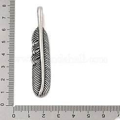 304ステンレススチール製ビッグペンダント  フェザーチャーム  アンティークシルバー  70x13x5mm  穴：5x10mm&nbsp;STAS-G346-02AS