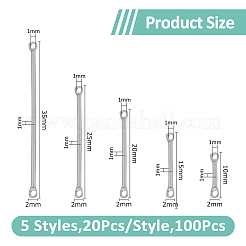 100個 5スタイル 304ステンレススチールコネクタチャーム  バーリンク  ステンレス鋼色  10~35x2x1mm  穴：1mm  20個/スタイル&nbsp;STAS-DC0016-21