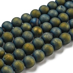 Electroplated Natural Agate Round Bead Strands&nbsp;G-M171-8mm-07