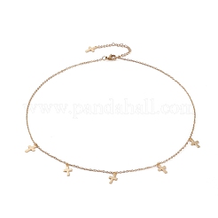 304ステンレススチールジュエリーセット  アズキチェーンペンダントネックレス＆スタッドピアス＆ブレスレット  カニカン付き  クロス  ミックスカラー  17.83インチ（45.3cm）  7.28インチ（18.5)  19.5mm  ピン：0.7mm&nbsp;SJEW-Z001-14