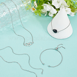 304ステンレススチールジュエリーセット  アズキチェーンネックレス6個とスライダーブレスレット18.5個付き  ステンレス鋼色  18.8インチ〜47~47.8インチ（2cm）  2.5mm  穴：[1]mm&nbsp;STAS-SC0010-22P