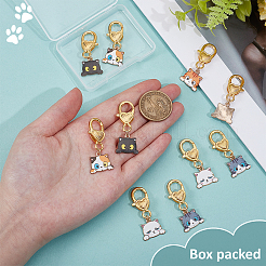 10個 5スタイル 合金エナメル かわいい猫型ペンダント装飾  合金製カニカン付き  ゴールドカラー  ミックスカラー  41mm  2個/スタイル&nbsp;HJEW-BC00100