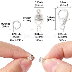 DIYジュエリー作りのパーツキット  亜鉛合金カニカンを含む  真鍮製マグネット留め具と丸カン  銀  11x5mm  穴：1mm&nbsp;DIY-FS0008-51S