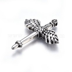 304ステンレススチール製ビッグペンダント  剣と剣  アンティークシルバー  61x50x8.5mm  穴：5x3mm&nbsp;STAS-O106-27AS
