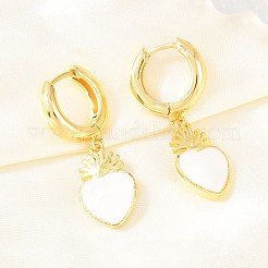 バレンタインデー用真鍮製フープピアス  エナメル  神聖な心  カドミウムフリー＆鉛フリー  長持ちメッキ  ラックめっき  18KGP本金メッキ  ホワイト  33x11mm&nbsp;EJEW-Z164-11G-01