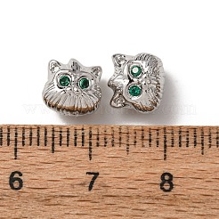 真鍮製マイクロパヴェキュービックジルコニアビーズ  長持ちメッキ  ラックめっき  猫の形  プラチナ  8x8x6mm  穴：1.6mm&nbsp;KK-C253-10P
