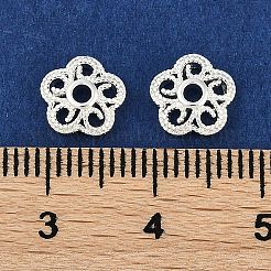 真鍮製ビーズキャップ  カドミウムフリー＆ニッケルフリー＆鉛フリー  花  925銀メッキ  8x8x2mm  穴：1.4mm&nbsp;KK-I719-09S