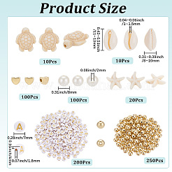 DIYジュエリー作りパーツキット  宝石ビーズ40個を含む  シェルリンク10個  アクリルビーズ100個とCCBプラスチックビーズ[1]個  真鍮スペーサービーズ250個とアクリルビーズ200個  ミックスカラー  17x14x6mm  穴：1mm&nbsp;DIY-SC0032-59