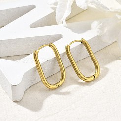 イオンプレーティング（IP）304ステンレススチールフープピアス（女性用）  長方形  ゴールドカラー  23.5x13x2mm&nbsp;EJEW-U035-12G-01