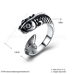 メンズステンレスカフフィンガー指輪  ワイドバンドリング  空想的な鯉  サイズ9  アンティークシルバー  18.9mm&nbsp;RJEW-BB29919-9